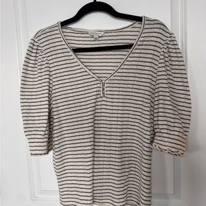 Lucky Brand navy and off white Striped Short Sleeve Top